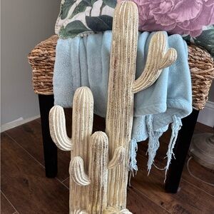 Decorative Cream Gold Glittery Cactus Sculpture - Home Accents Decor